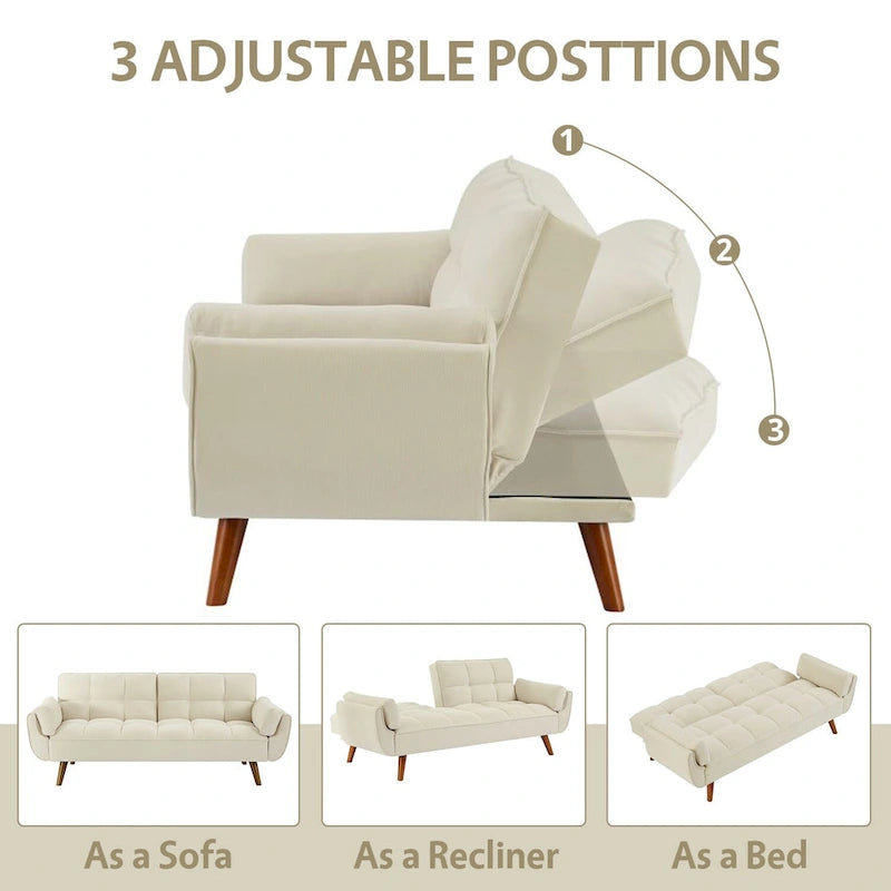 75.39 Sofa Bed, Convertible Sleeper Couch with Pillows, Foldable Loveseat Furniture for Living Room