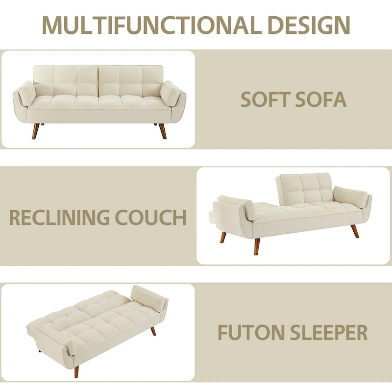 75.39 Sofa Bed, Convertible Sleeper Couch with Pillows, Foldable Loveseat Furniture for Living Room