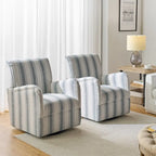 Traditional swivel armchairs, Jacobin stripe pattern, two chairs per set.