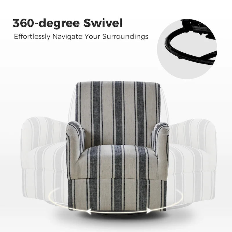Traditional swivel armchairs, Jacobin stripe pattern, two chairs per set.
