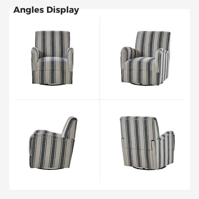 Traditional swivel armchairs, Jacobin stripe pattern, two chairs per set.