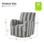 Traditional swivel armchairs, Jacobin stripe pattern, two chairs per set.