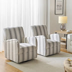 Traditional swivel armchairs, Jacobin stripe pattern, two chairs per set.
