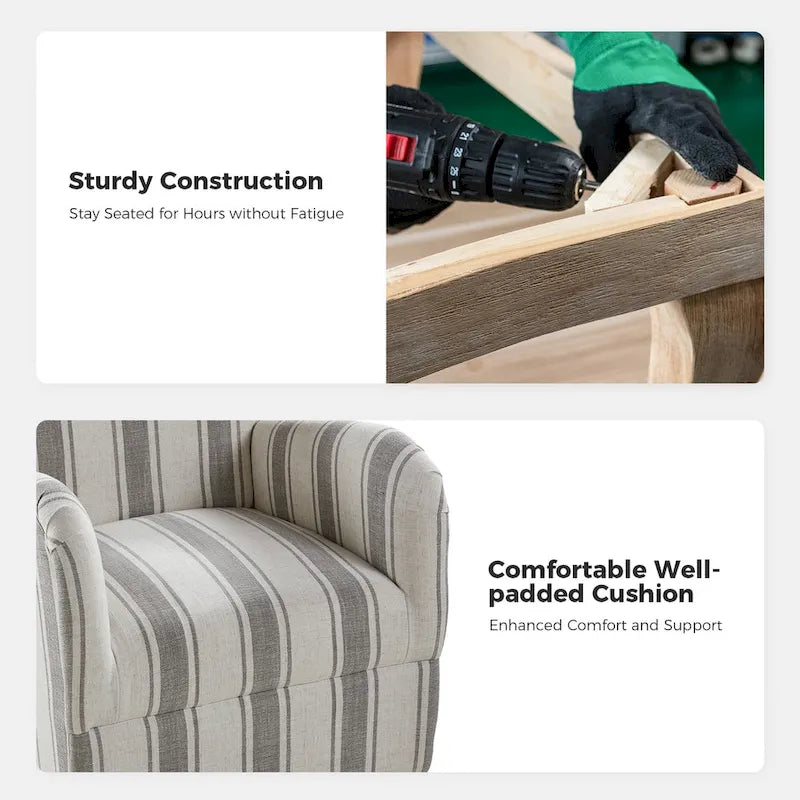 Traditional swivel armchairs, Jacobin stripe pattern, two chairs per set.