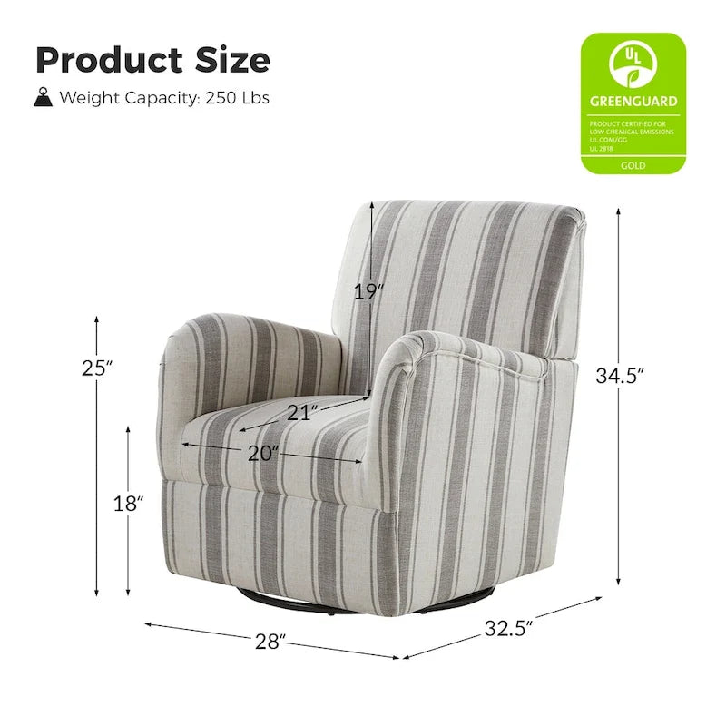 Traditional swivel armchairs, Jacobin stripe pattern, two chairs per set.