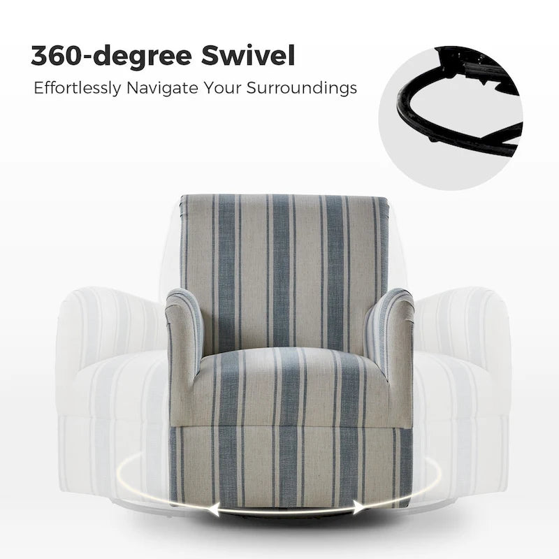 Traditional swivel armchairs, Jacobin stripe pattern, two chairs per set.