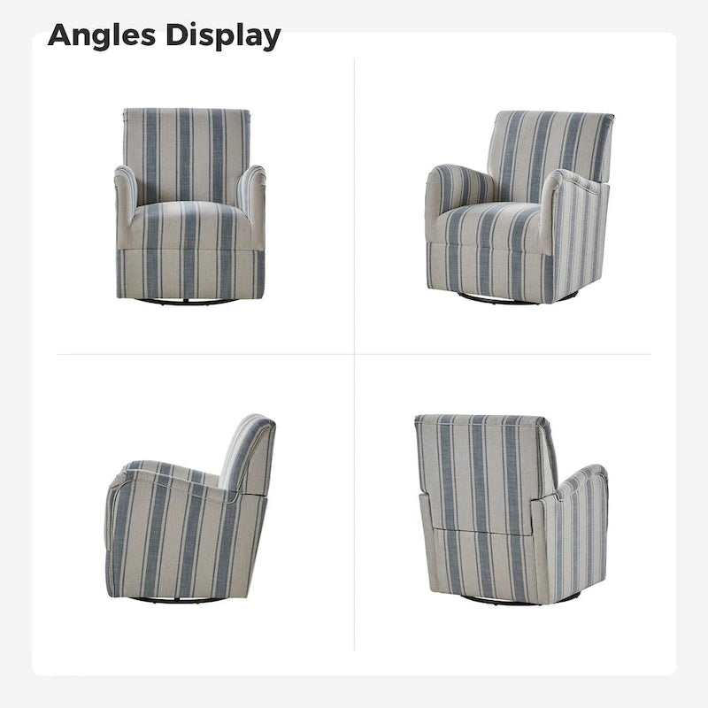 Traditional swivel armchairs, Jacobin stripe pattern, two chairs per set.