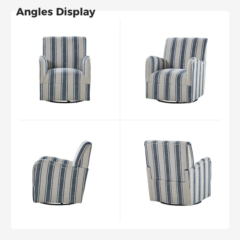 Traditional swivel armchairs, Jacobin stripe pattern, two chairs per set.