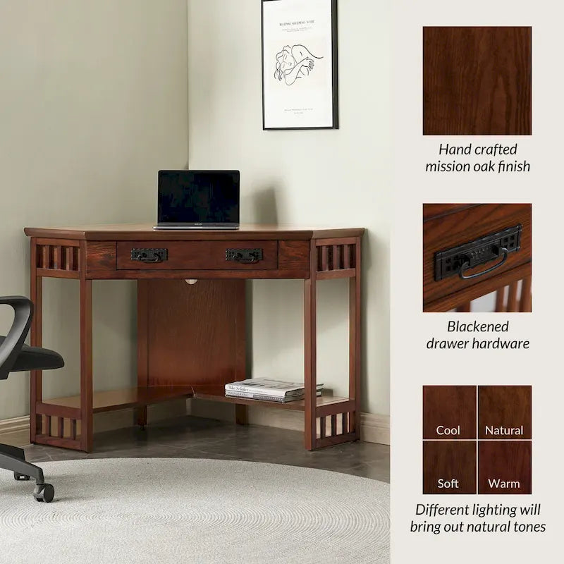 Mission Oak Corner Writing Desk for Home Office
