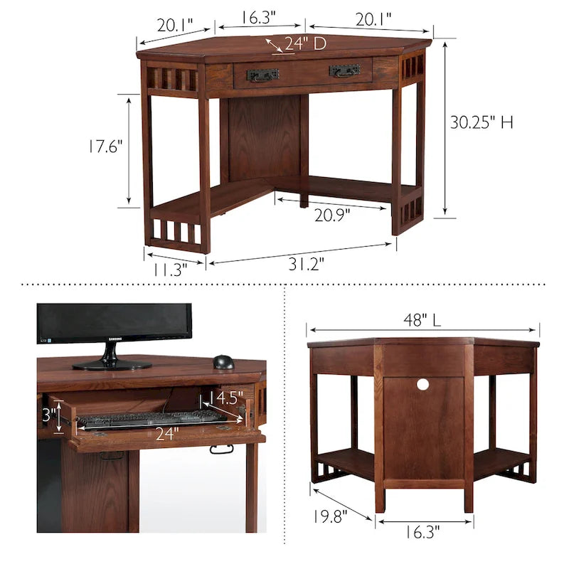 Mission Oak Corner Writing Desk for Home Office