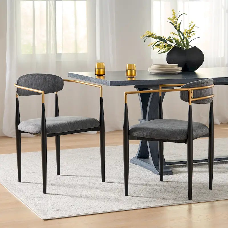 Upholstered Dining Chairs Set of 2 - Black & Gold Iron Frame