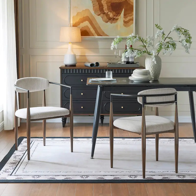 Upholstered Dining Chairs Set of 2 - Black & Gold Iron Frame