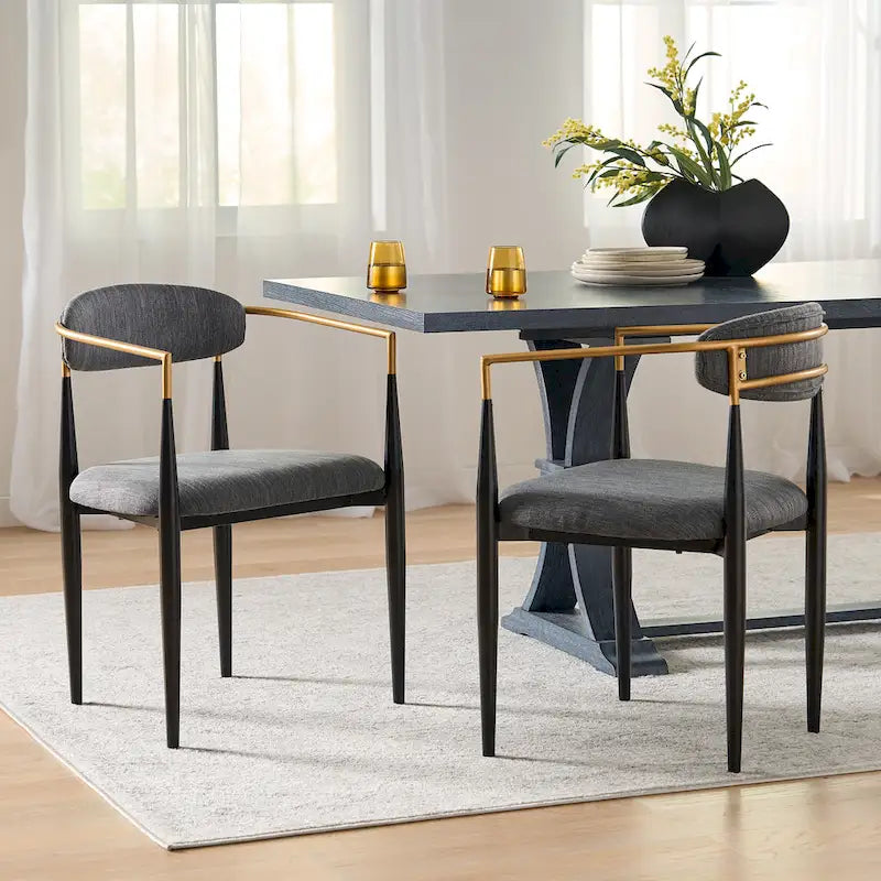 Upholstered Dining Chairs Set of 2 - Black & Gold Iron Frame