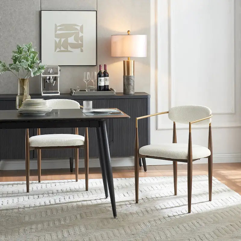 Upholstered Dining Chairs Set of 2 - Black & Gold Iron Frame