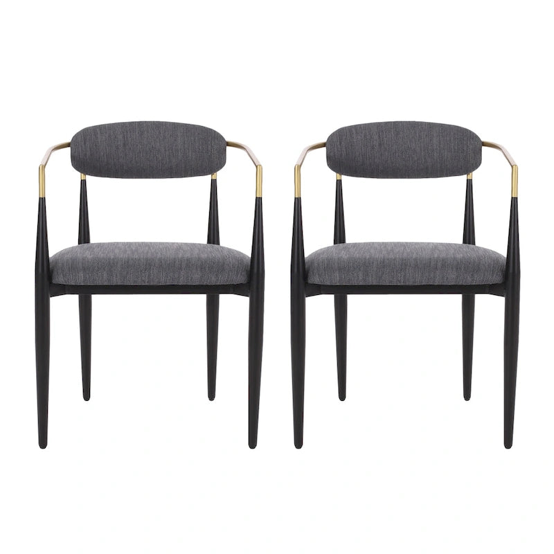 Upholstered Dining Chairs Set of 2 - Black & Gold Iron Frame