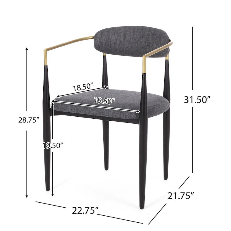 Upholstered Dining Chairs Set of 2 - Black & Gold Iron Frame