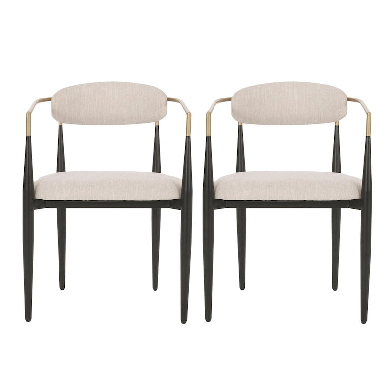 Upholstered Dining Chairs Set of 2 - Black & Gold Iron Frame