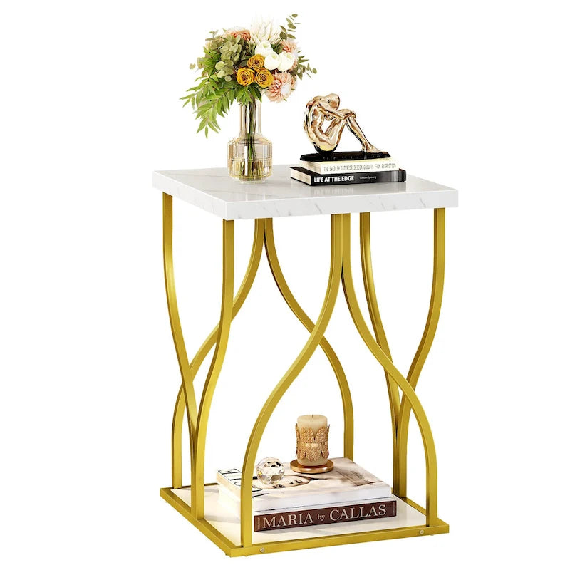 Modern Gold Console Sofa Table with Marbling Top for Entryway Hallway