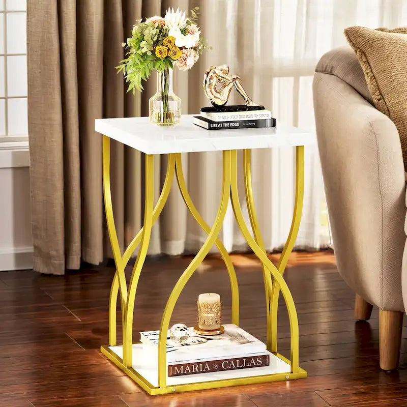 Modern Gold Console Sofa Table with Marbling Top for Entryway Hallway