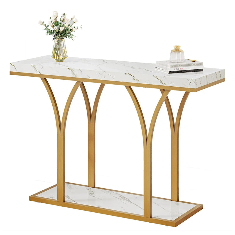 Modern Gold Console Sofa Table with Marbling Top for Entryway Hallway