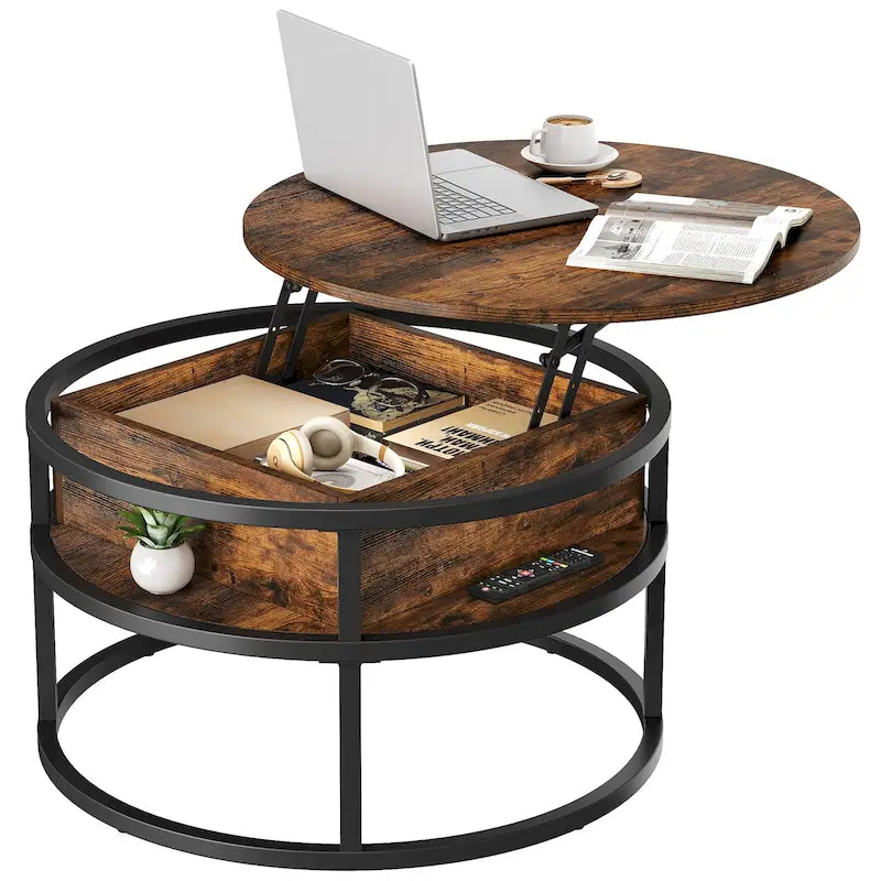 Round Lift Top Coffee Table with Hidden Storage