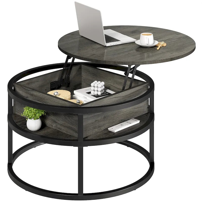 Round Lift Top Coffee Table with Hidden Storage