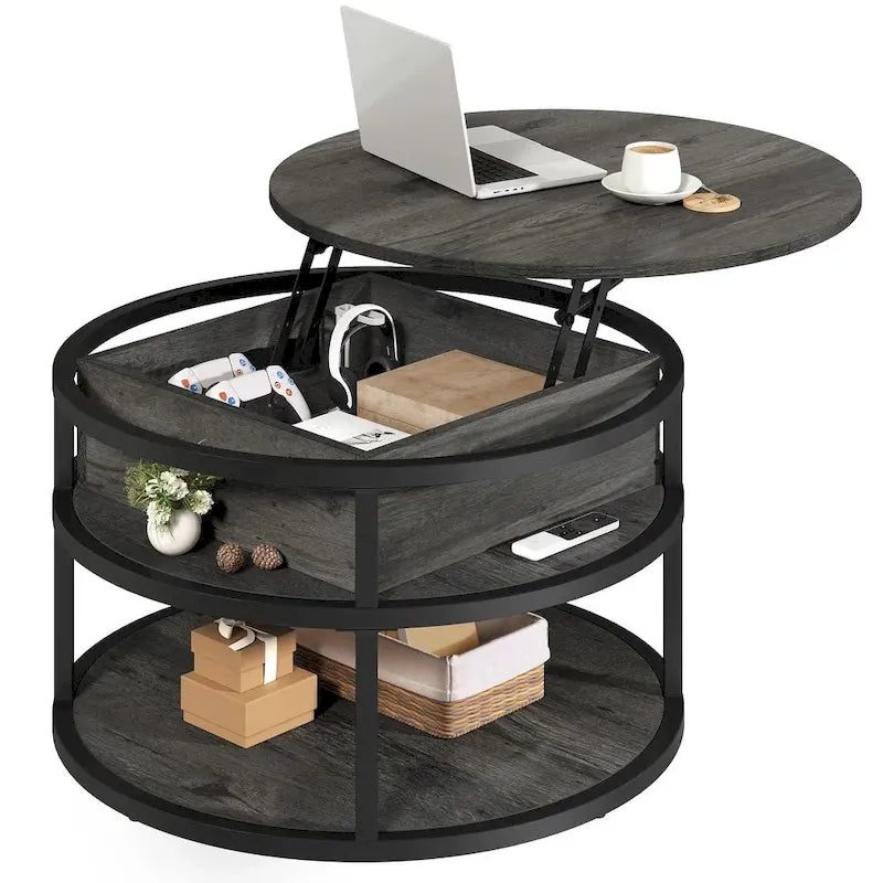 Round Lift Top Coffee Table with Hidden Storage