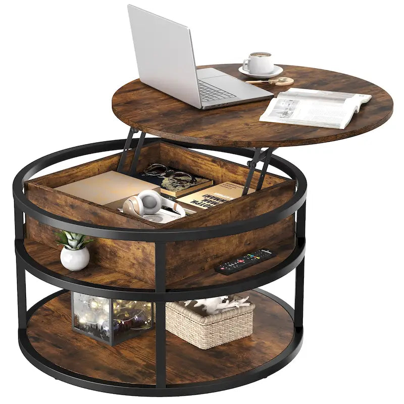 Round Lift Top Coffee Table with Hidden Storage