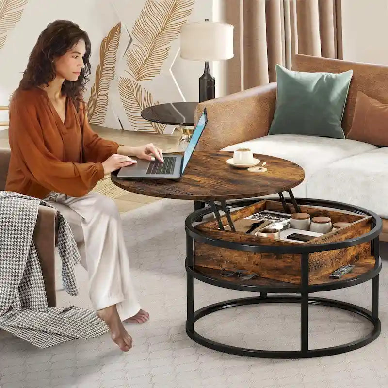 Round Lift Top Coffee Table with Hidden Storage