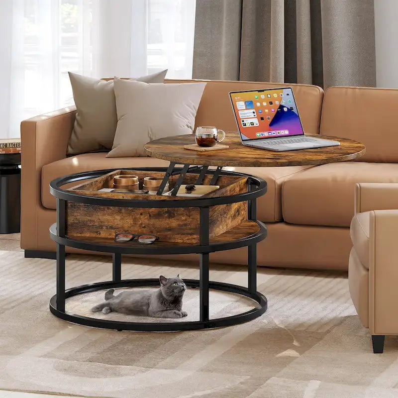 Round Lift Top Coffee Table with Hidden Storage