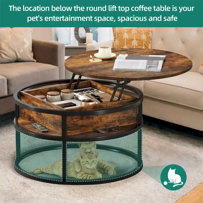 Round Lift Top Coffee Table with Hidden Storage
