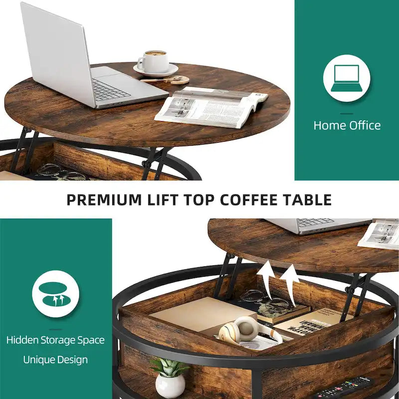 Round Lift Top Coffee Table with Hidden Storage