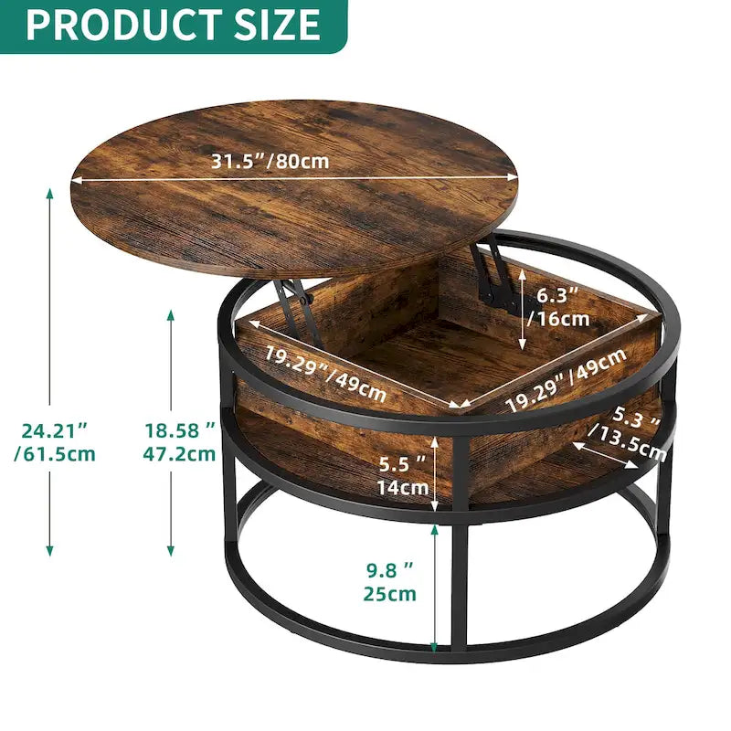 Round Lift Top Coffee Table with Hidden Storage