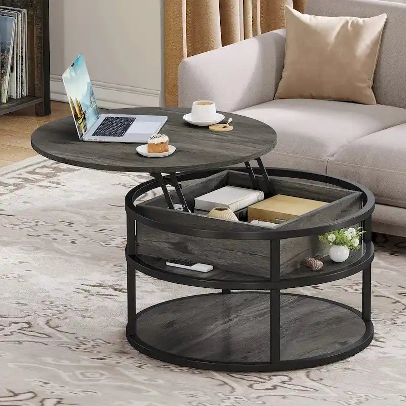 Round Lift Top Coffee Table with Hidden Storage