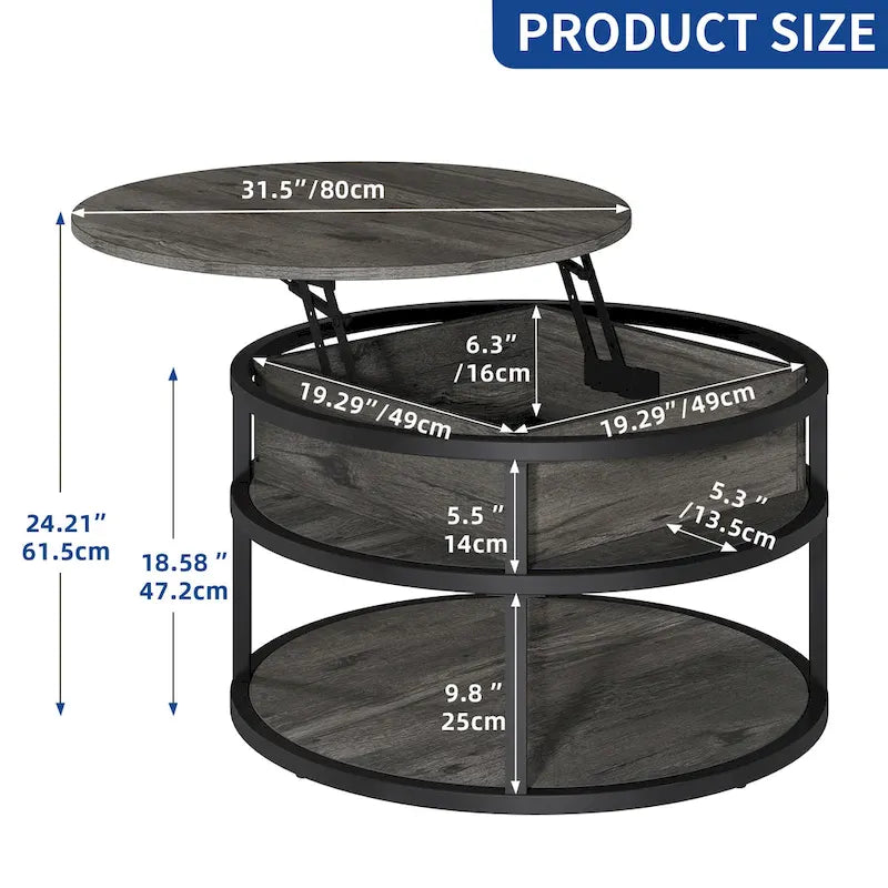 Round Lift Top Coffee Table with Hidden Storage