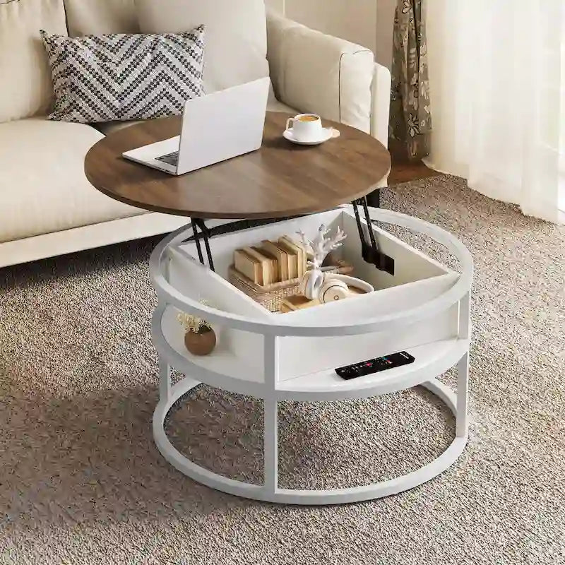 Round Lift Top Coffee Table with Hidden Storage
