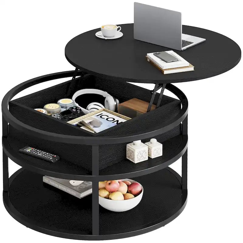 Round Lift Top Coffee Table with Hidden Storage