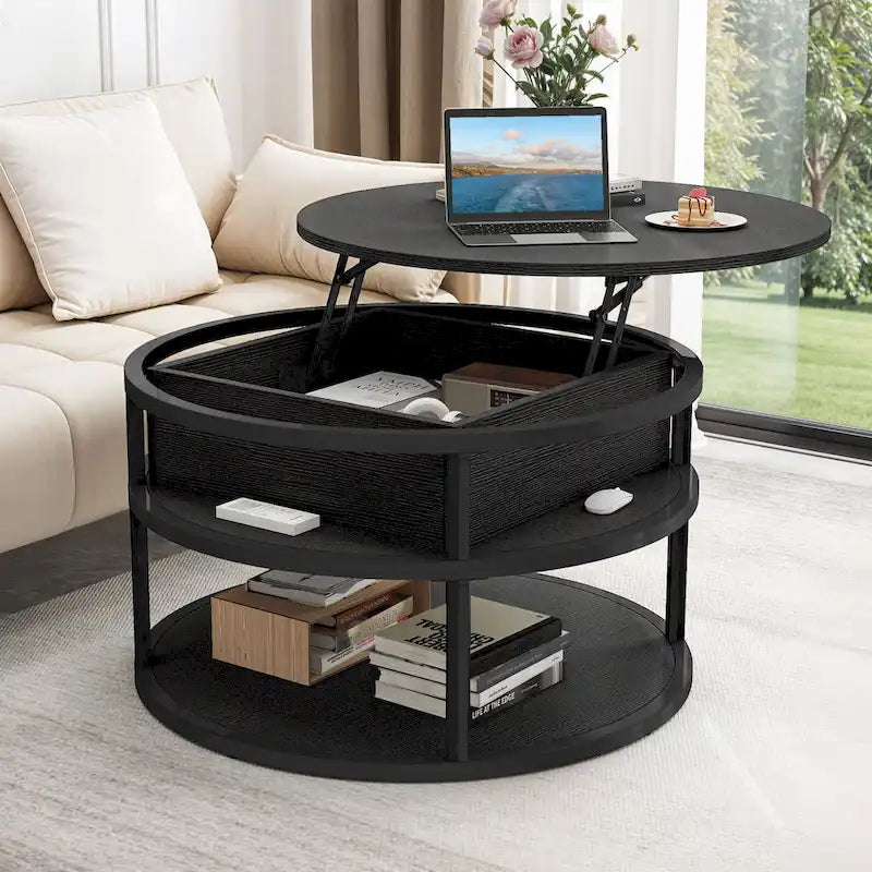 Round Lift Top Coffee Table with Hidden Storage