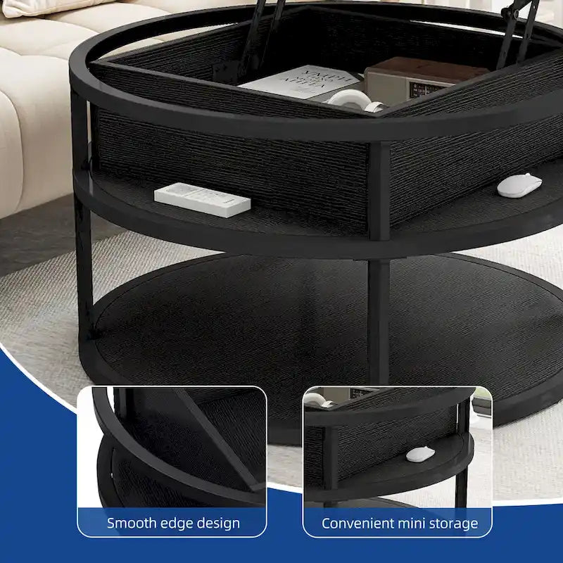 Round Lift Top Coffee Table with Hidden Storage
