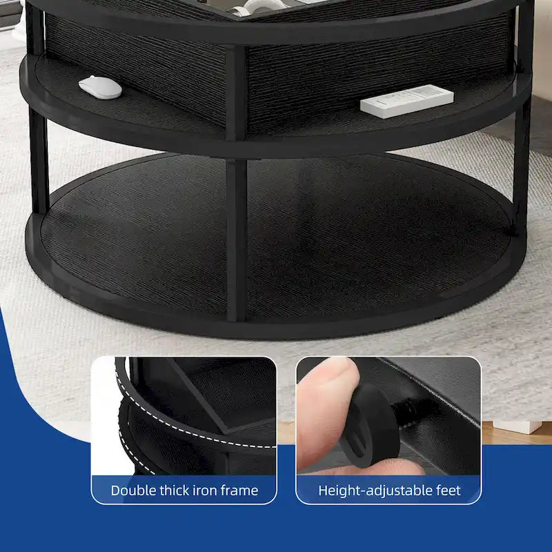 Round Lift Top Coffee Table with Hidden Storage