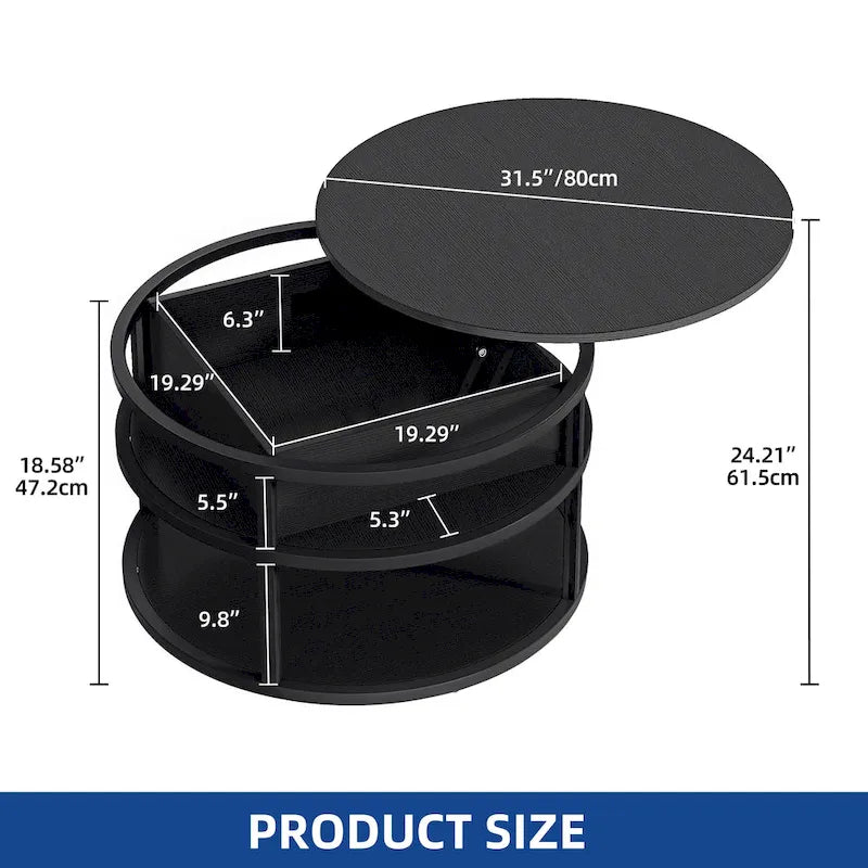 Round Lift Top Coffee Table with Hidden Storage
