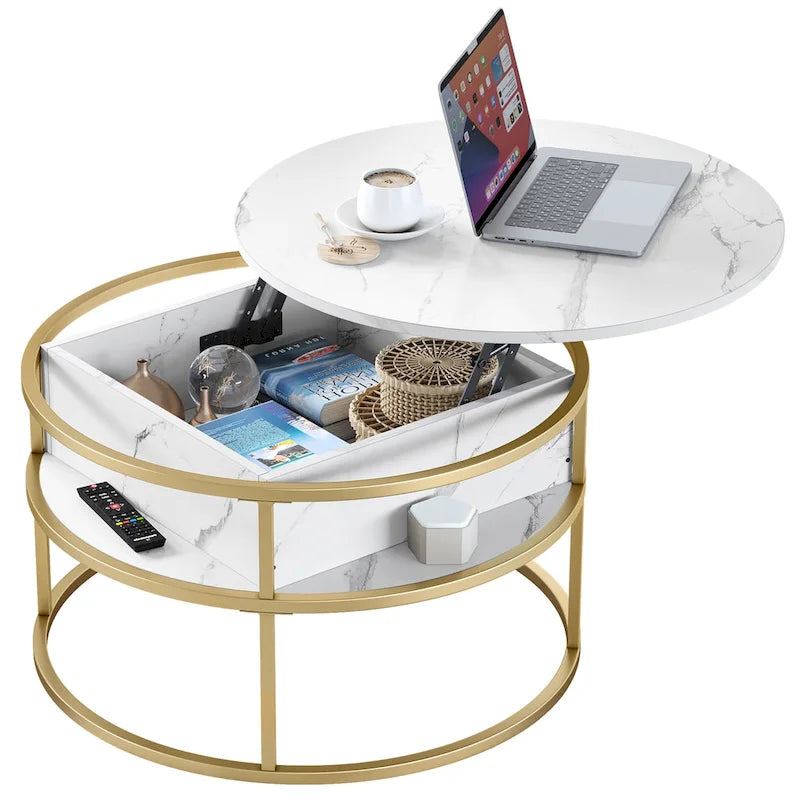 Round Lift Top Coffee Table with Hidden Storage