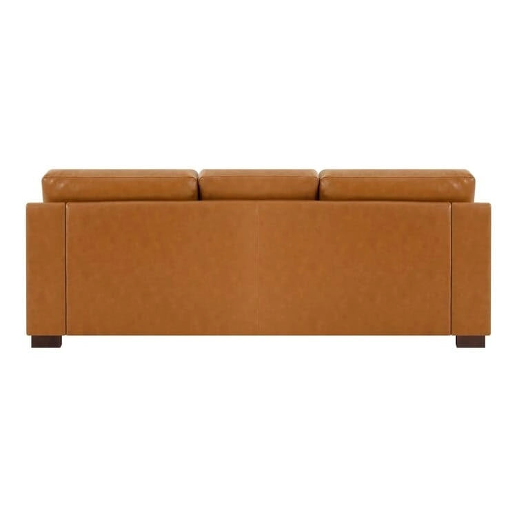 Modern Genuine Leather Sofa with Wooden Legs & Additional Bolster Pillow