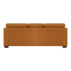 Modern Genuine Leather Sofa with Wooden Legs & Additional Bolster Pillow