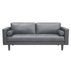Modern Genuine Leather Sofa with Wooden Legs & Additional Bolster Pillow