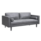 Modern Genuine Leather Sofa with Wooden Legs & Additional Bolster Pillow