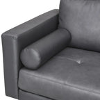Modern Genuine Leather Sofa with Wooden Legs & Additional Bolster Pillow