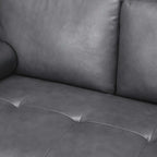 Modern Genuine Leather Sofa with Wooden Legs & Additional Bolster Pillow