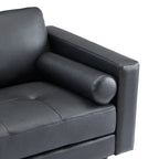 Modern Genuine Leather Sofa with Wooden Legs & Additional Bolster Pillow
