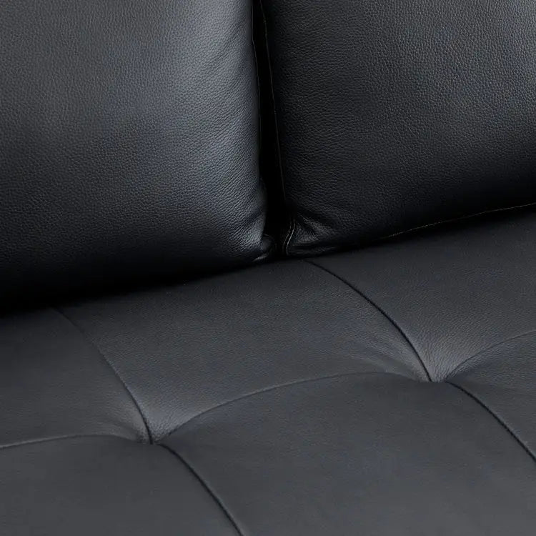Modern Genuine Leather Sofa with Wooden Legs & Additional Bolster Pillow
